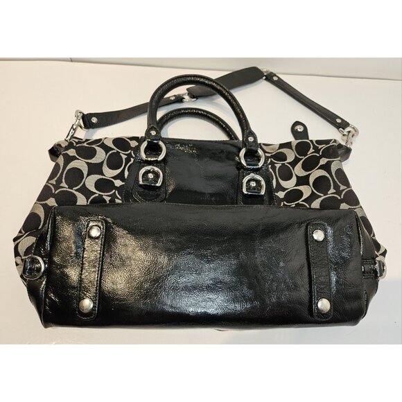 Coach Ashley Signature Black Silver Large Satchel Handbag Shoulder Bag F15443 - Picture 9 of 16